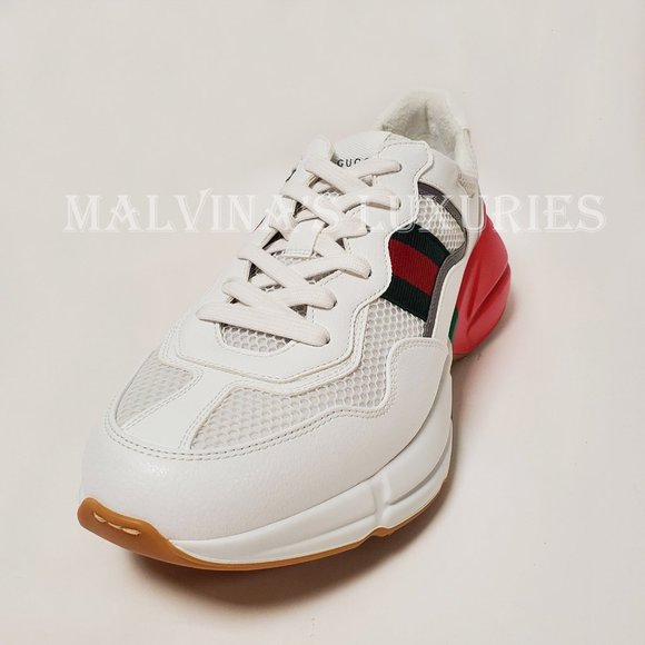 GUCCI SNEAKERS RHYTON WHITE LEATHER FABRIC with WEB CHUNKY SHOES sz 9 9.5 - Picture 9 of 15